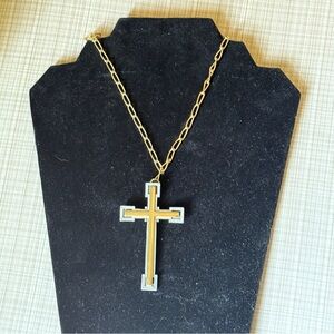 Heavy Gold and Silver Cross Pendant on Long Necklace